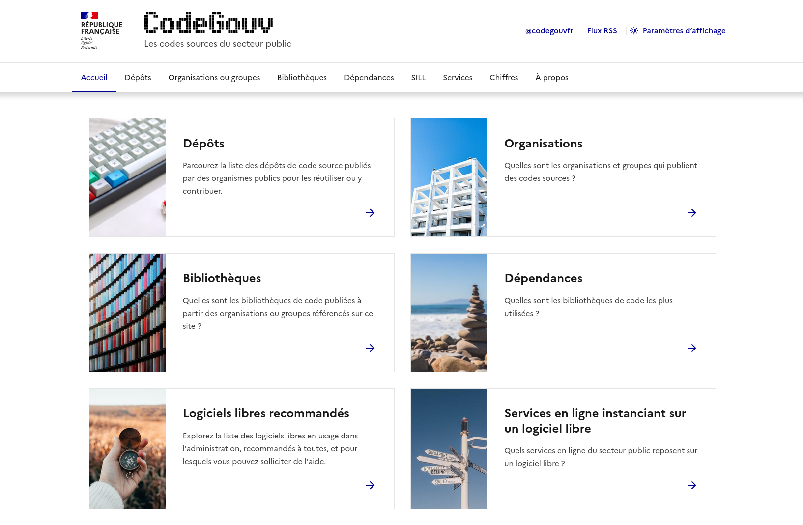 Capture d'écran de la page d'accueil de code.gouv.fr