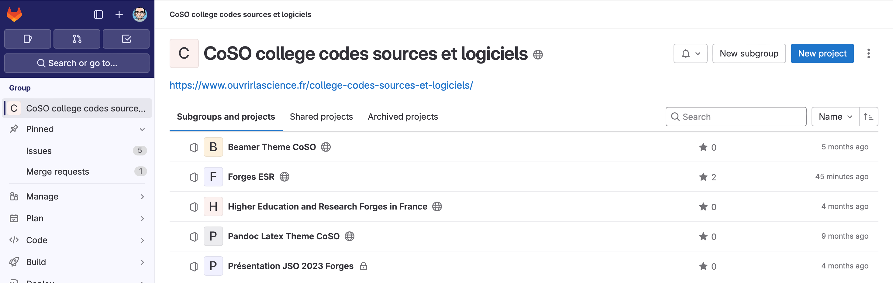 Capture d'écran de GitLab CE